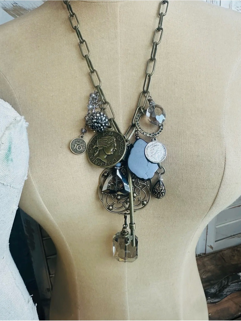 Gypsy Junk Original Grey Chunky Coins and Key Charm Necklace